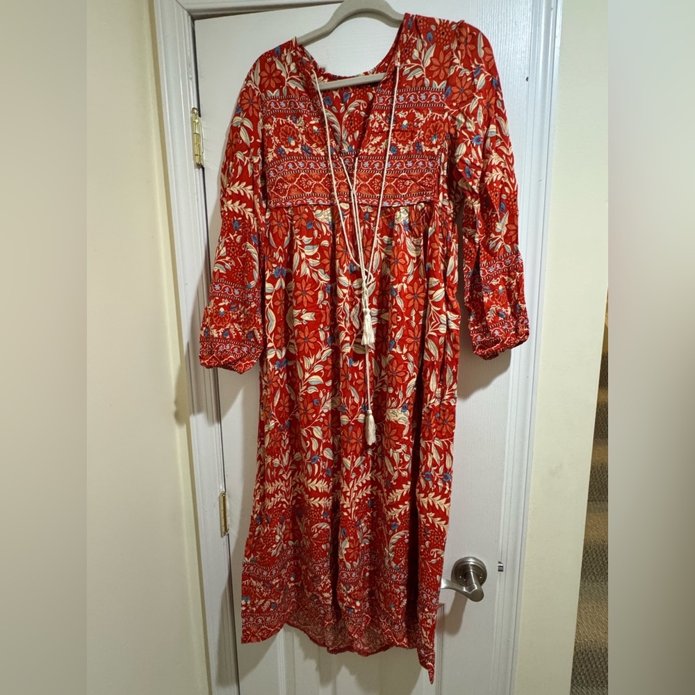 Deep red XS 100% cotton boho maxi dresss